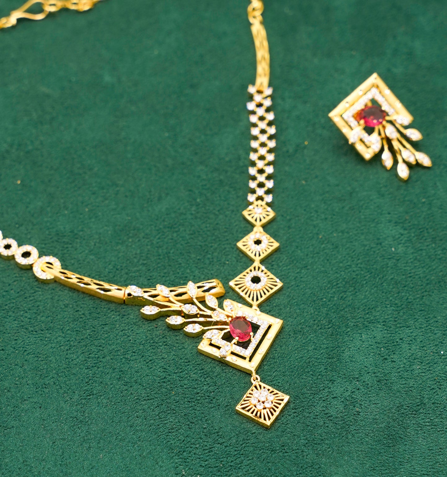 Square Gold Plated Necklace Set - Jewellery Necklace Set