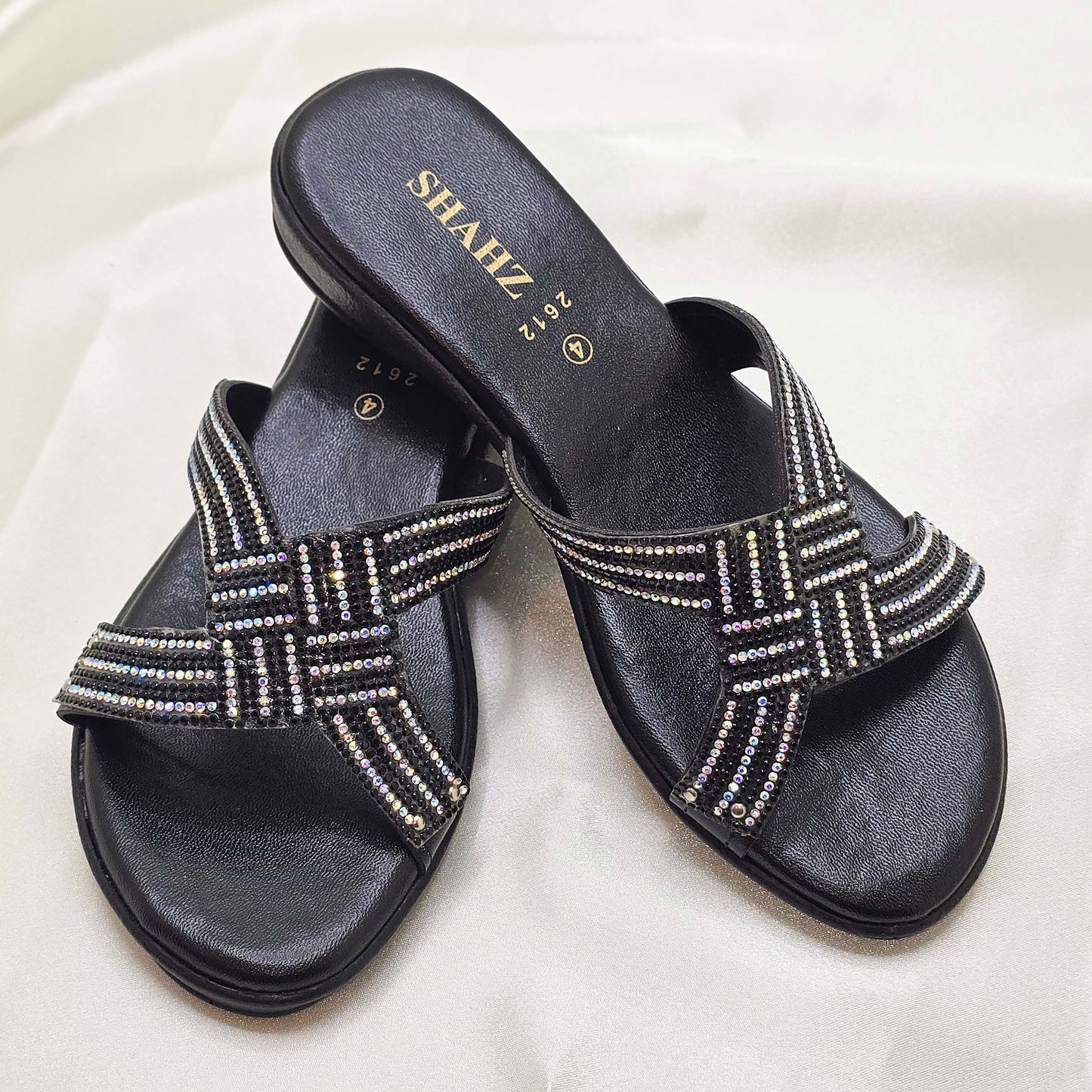 Black Rhinestone Slip-On Sandals – Modest Summer Footwear for  Women