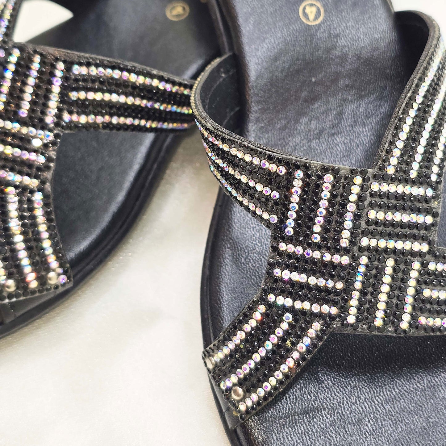 Black Rhinestone Slip-On Sandals – Modest Summer Footwear for  Women