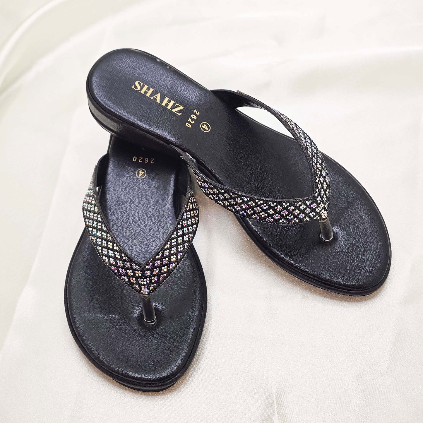 Black Sparkle Flat Sandals for  Women – Halal Summer Footwear by SHAHZ
