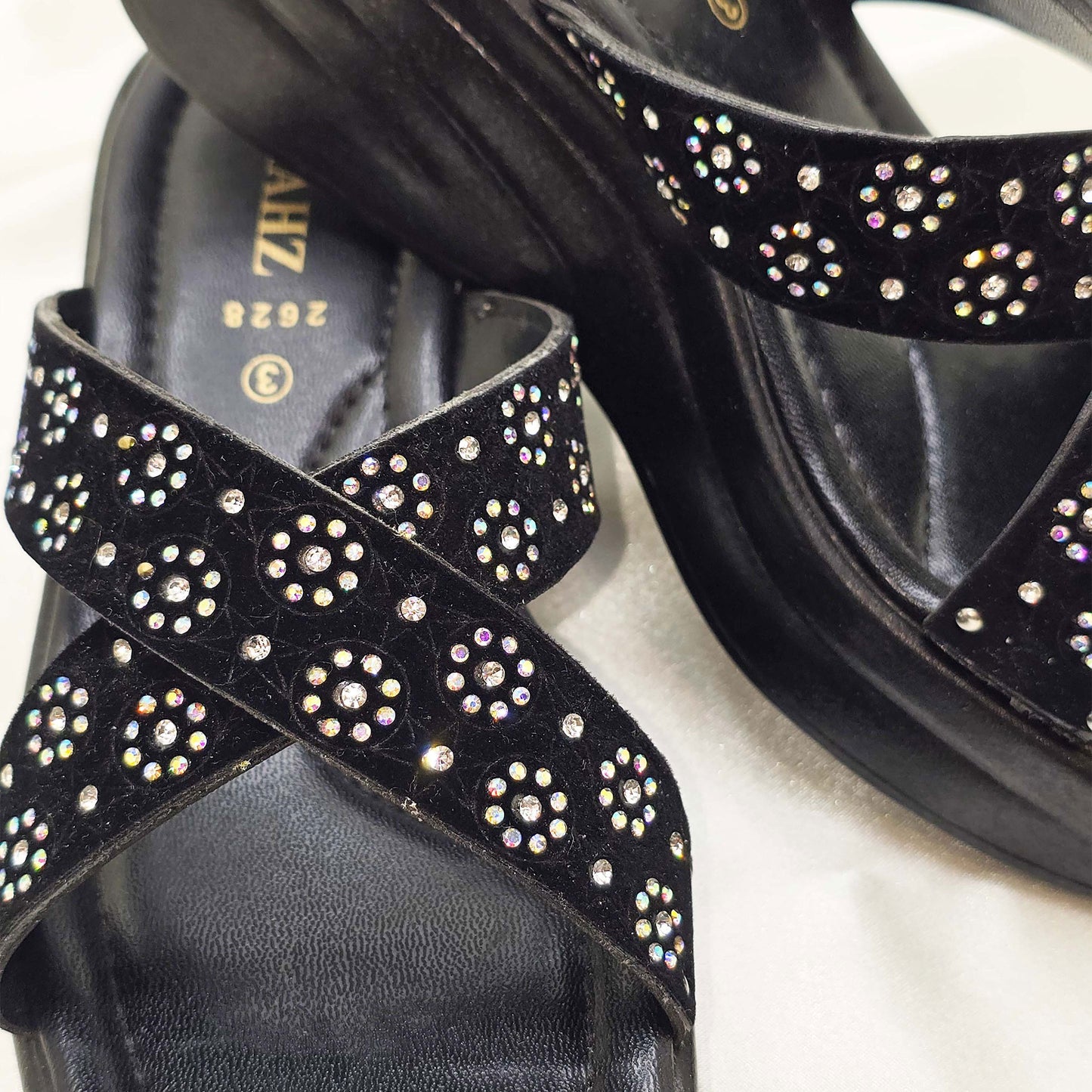 Black Sparkle Cross-Strap Slippers – Comfortable Modest Footwear by SHAHZ