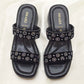 Black Gemmed Slide Sandals – SHAHZ Summer-08 Double Strap Comfort Flats for Women