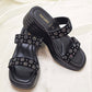 Black Gemmed Slide Sandals – SHAHZ Summer-08 Double Strap Comfort Flats for Women