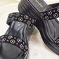 Black Gemmed Slide Sandals – SHAHZ Summer-08 Double Strap Comfort Flats for Women