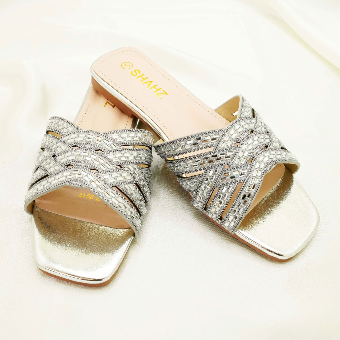SHAHZ Summer Slide Sandals – Criss-Cross Embellished Flats for Eid, Weddings & Summer Wear