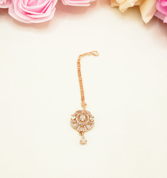Kids’ Rose Gold Tikka – Lightweight Crystal Maang Tikka for Girls’ Eid & Wedding Wear