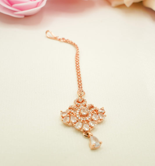 Kids’ Floral Rose Gold Tikka – Lightweight Crystal Headpiece for Eid, Weddings & Special Events