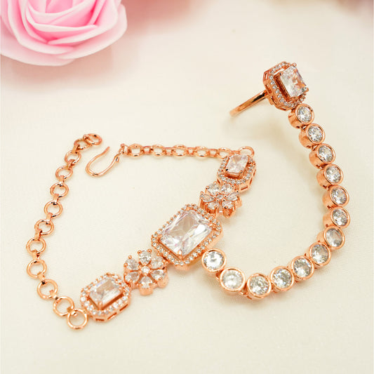 Rose Gold Bracelet and Ring Set – Crystal Embellished Bridal Hand Jewellery for Eid & WeddingsRose Gold Bracelet and Ring Set – Crystal Embellished Bridal Hand Jewellery for Eid & Weddings