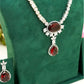 Silver Zircon Necklace Set with Deep Maroon Drop Stones