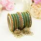 Green & Gold Bridal Bangles with Kundan Detailing and Jhumka Tassel – 22-Piece Party Set